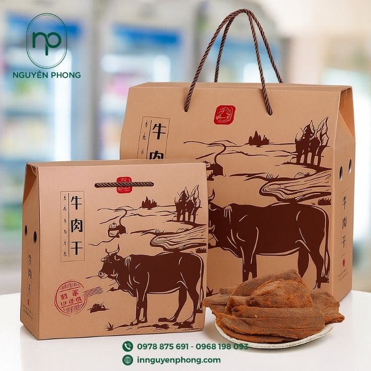 Mẫu túi giấy đựng thịt bò khô thiết kế quai cầm